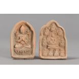 Two Tibetan terracotta bas-relief. 20th century. Measures cm. 9,5 x 6,7. DUE BASSORILIEVI IN