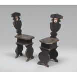 EBONIZED WOOD CHAIRS, 17TH CENTURY with backs as lyras centered with coat of arms. Measures cm.