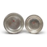 TWO PREMIUM PLATES IN SILVER, PUNZONE MILANO 1944/1968 with a circular shape, with coats of arms and