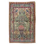 NICE KUM CARPET, EARLY 20TH CENTURY with prayer to branches with flowers, rosettes, birds and