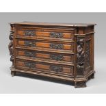 RARE WOOD CHEST-OF-DRAWER, GENOA EARLY 17TH CENTURY with boxwood woods. Rectangular top, with