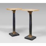 A PAIR OF COLUMN ADAPTED AS PEDESTAL, 17TH CENTURY in black and gold lacquer with Corinthian