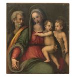 DOMENICO PULIGO, Att. To (Florence 1492-1527) Holy Family with St. John Oil on board, cm. 73.5 x