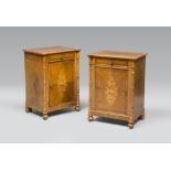 PAIR OF CHERRY BEDSIDES, MID 19TH CENTURY with inlaid ebony and Maple plant threads. Faced with