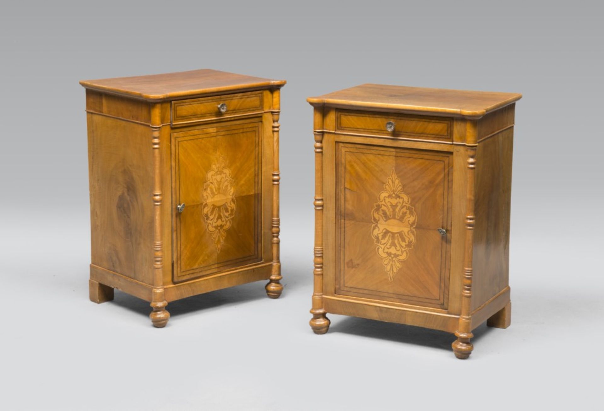PAIR OF CHERRY BEDSIDES, MID 19TH CENTURY with inlaid ebony and Maple plant threads. Faced with
