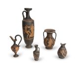 FIVE REPRODUCTIONS OF VASES WITH RED FIGURES, 20TH CENTURY