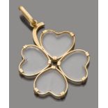 PENDANT in 18 kt yellow gold, made in the shape of a four-leaf clover with a heart-shaped rock