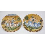 A PAIR OF MONTELUPO DISHES, 20TH CENTURY enamelled polychrome, with landscaped decorations with