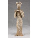 A Chinese clay sculpture, depicting a flute player. 19th century. h. cm. 37. SCULTURA IN TERRACOTTA,