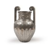 GREAT VASE IN SILVER, ITALY INITIATE XX CENTURY embossed body with large baccellature and contours