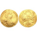 RUSSIAN COINS AND HISTORICAL MEDALS, PETER I, 1689-1725, 2 Ducat 1714. Moscow, Krasny mint. GOLD.