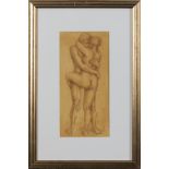 20th Century Embracing Figures, lithograph, 13" x 6".