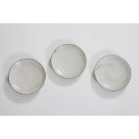 Lucie Rie (1902-1995) 3 ceramic tea plates, all embossed with potter's mark, diameter 5.5".