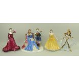 A group of four figurines, comprising a Royal Worcester 'Sweet Lady Fair' figural group,