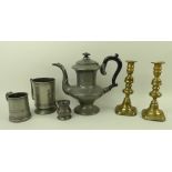 A pewter pint tankard, 19th century,