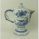 A French faience tin glazed lidded chocolate pot, 18th century,