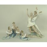 A Nao porcelain figural group modelled as a male and female ballet dancer, 23 by 13 by 40cm,