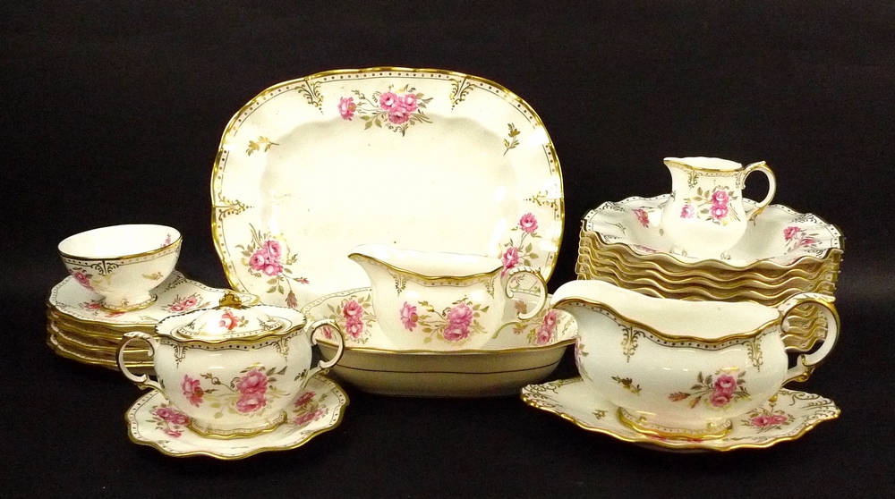 A Royal Crown Derby part dinner service, in the 'Royal Pinxton Roses' pattern, XLVIII, early 1980s, - Image 2 of 2