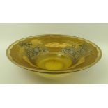 A Continental lemon glass bowl, gilded and painted with classical scenes, signed, 33cm diameter.