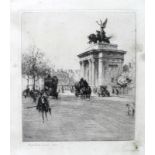 After Percy Robertson (1868-1934): 'Hyde Park Corner 1923', an etching,