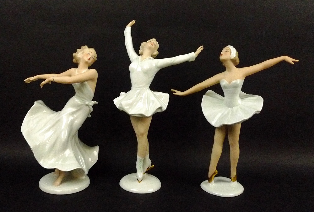 A group of three Wallendorf Porcelain figurines, comprising a ballerina on point, model number 1155,