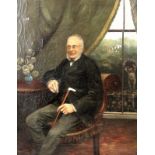 English school: a Victorian portrait of a gentleman seated at a window, oil on canvas, unsigned,