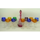 A Bohemian ruby flashed glass decanter and stopper, 37cm,