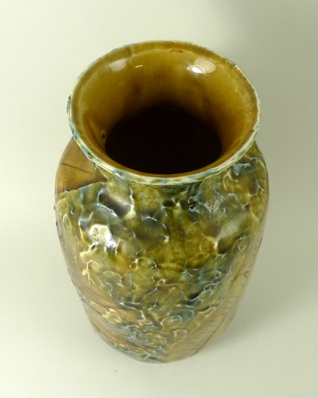 A ceramic vase of ovoid form, with moulded leaf design, in Royal Doulton style, - Image 3 of 4