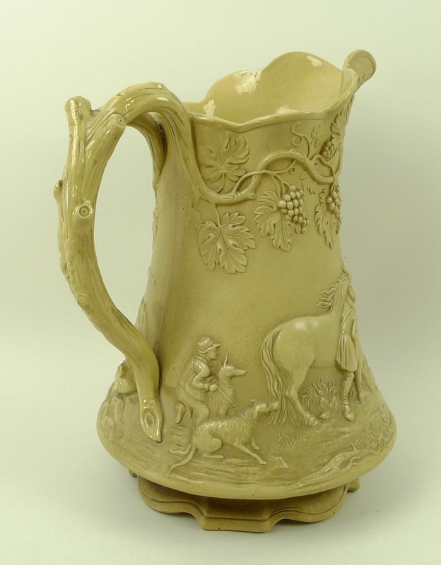 A Victorian stoneware pitcher jug, by Cobridge, cast in relief with a hunting, - Image 2 of 5