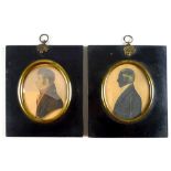 A Victorian miniature of a gentleman, watercolour on board, and a silhouette,