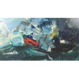 Beryl Maile: 20th century, 'Rough Voyage', a seascape, oil and acrylic on board with heavy impasto,