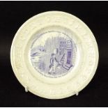 An Early Staffordshire salt glaze nursery plate, the border raised as an alphabet,