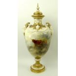 A fine and large John Stinton, Royal Worcester blush ivory porcelain vase and cover,