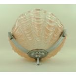 An Art Deco chrome and pink glass shell ceiling light,