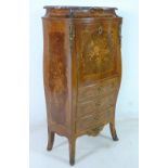 A French Louis XV style secretaire a abattant, late 19th century, of bombe form, kingwood over oak,