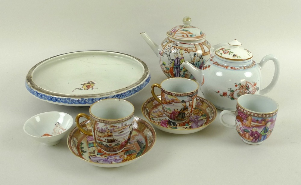 A selection of mostly Chinese ceramics, including an 18th century porcelain teapot,