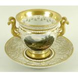 A Flight, Barr & Barr porcelain cup and saucer, circa 1810, of twin handled urn form,