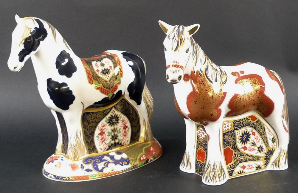 A Royal Crown Derby paperweight of a Welsh Cob, gold stopper, marked to base,