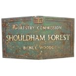 A Forestry Commission cast metal sign, for Shouldham Forest, Bilney Woods,