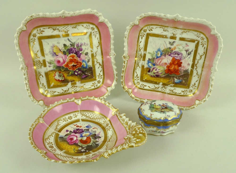 A Continental porcelain shaped box with hinged lid, 19th century,