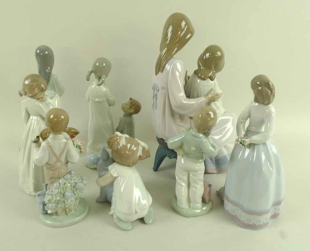 A group of four Lladro figurines, comprising First Sampler, 5767, 30cm, Sweet and Shy, 6754, 23cm, - Image 2 of 2