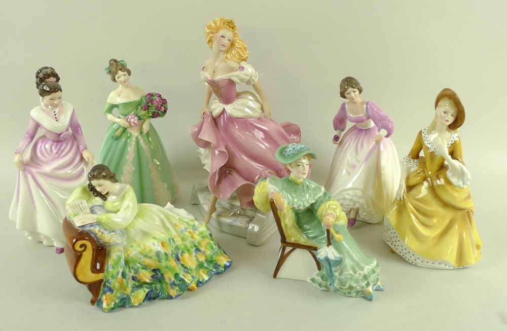 A group of six Royal Doulton ladies, comprising Solitude HN2810, Happy Birthday HN3660,