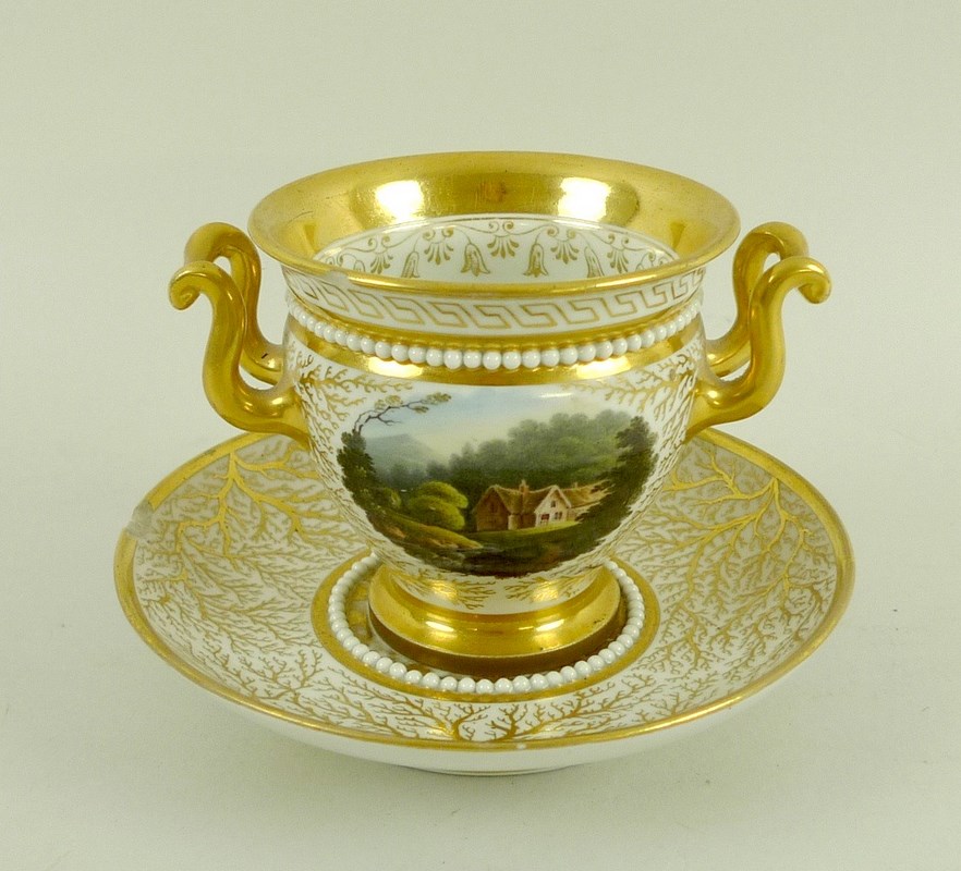 A Flight, Barr & Barr porcelain cup and saucer, circa 1810, of twin handled urn form, - Image 3 of 7