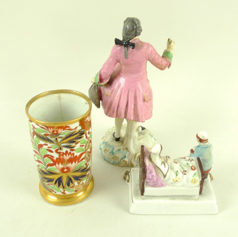 A 19th century Continental painted porcelain figure of a French nobleman with pink frock coat, - Image 2 of 2