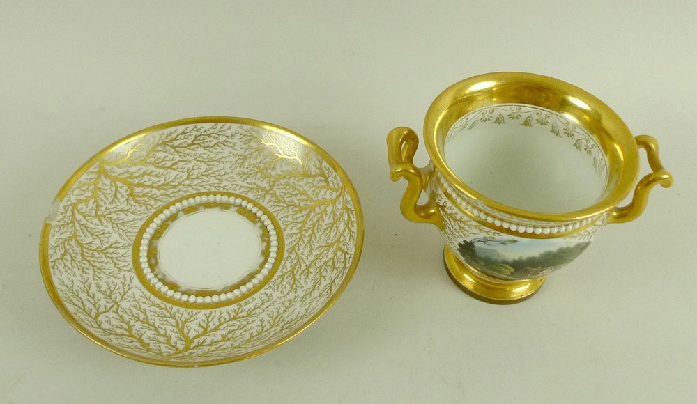 A Flight, Barr & Barr porcelain cup and saucer, circa 1810, of twin handled urn form, - Image 4 of 7