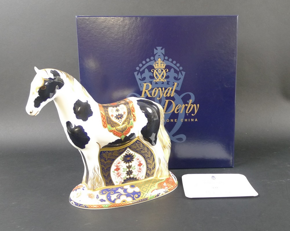 A Royal Crown Derby paperweight of a Welsh Cob, gold stopper, marked to base, - Image 5 of 9