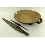 A Belgian Congo late 19th / early 20th century tribal two handled bowl, 38cm diameter,