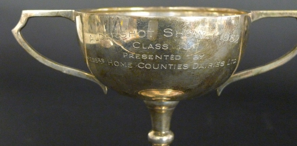 Two silver trophies, one with two angular handles, the bodied engraved Aldershot Show 1962,Class 13, - Image 4 of 6