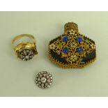 A Milus watch ring, Swiss, gold plated 4-143, the lid decorated with paste diamonds, size P,