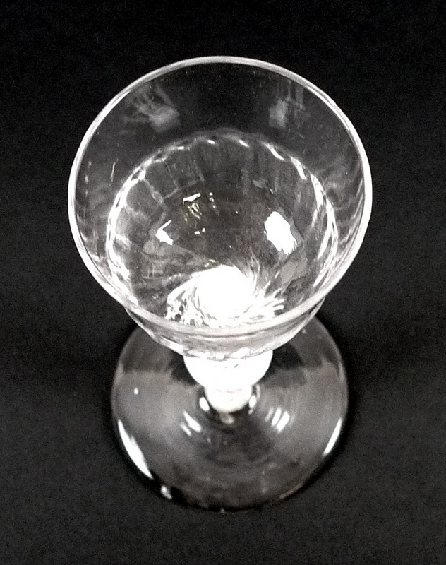 An 18th century opaque air-twist stem and knop drinking glass with soft fluted bucket bowl, English, - Image 2 of 3